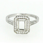 Sterling Silver Semi Mount Ring Setting Emerald OCT 7x5mm Halo - Syzjewelry